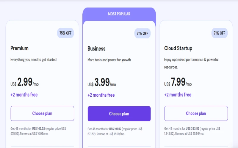 image of hostinger page showing pricing plans